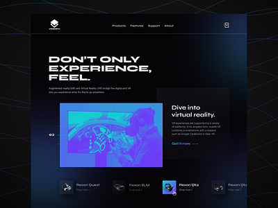 Virealm Web Ui - VR 3d animation dark ui futuristic game gradient headset homepage minimal modern playstation product page silk store ui ui design ux video vr vr experience
