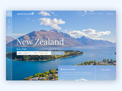 Air New Zealand Landing Page adventure blue clean concept landing page landscape nature new zealand travel ui ux
