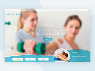 Ecce Health Landing Page blue bright clean colour concept design fresh graphicdesign health health care landing page mental health minimal physio physiotherapy rebrand sketch ui ux