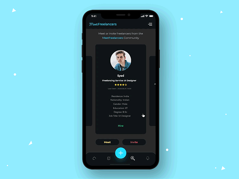 Hiring Freelancers animation app app design dark dark app dark mode dark theme dark ui design freelancer hiring hiring freelancer mobile app mobile app design mobile ui ui uiux ux