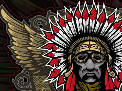 Sky Warrior chief chipdavid dogwings feathers goggles indian pilot poster red scarf warrior wings