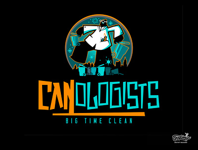 Canologists cartoon chipdavid design dogwings drawing illustration logo trash cans vector