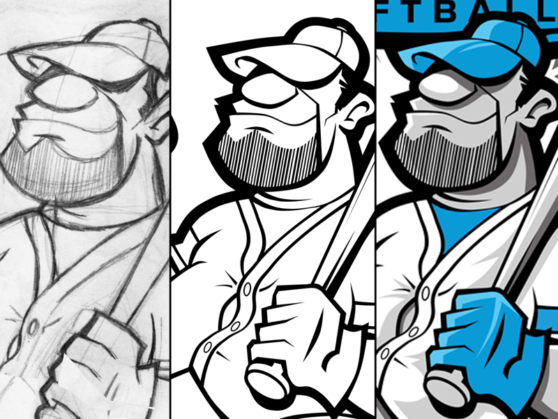 Fatman athlete cartoon design chip david softball fatman vector sketch dogwings