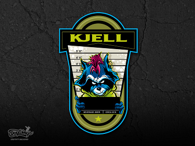 Kjell character badge branding cartoon chipdavid creative design dogwings drawing illustration logo raccoon sketch vector