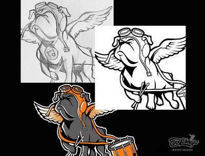 MMS BULLDOGS SKETCH branding cartoon chipdavid design dogwings drawing illustration sports graphic vector