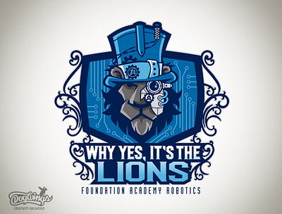 FA ROBOTIC LION chipdavid creative design dogwings drawing illustration logo steampunk teamgraphic vector