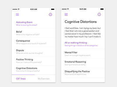 Week 2: CBT cbt cognition cycle depression design feminism mental health psychology simple ux. mobile white space women