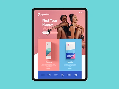 Personalised Co Website Design blue card design ecommerce fitness health pastel pink product protein shopify supplement ui ux vitamin web webdesign website website design wellness