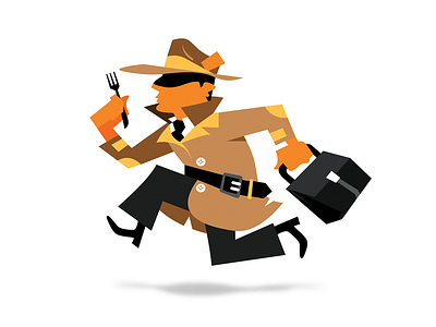 The Service Detectives bag black character coat detective fork hat mascot orange running service vector