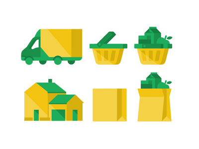 Cornershop Online Icons bag basket cart flat green icon illustration shop shopping van yellow