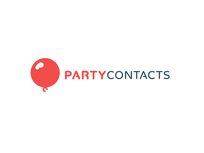 Party Contacts Identity balloon blue brand font identity logo orange party red rounded wordmark
