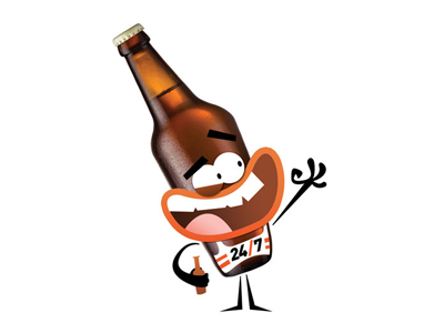 Direct Drinks Mascot 24 7 alcohol brand brown character character design drink logo mascot orange