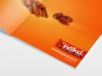 Nākd Bars Print Advert Campaign ad advert bars brochure campaign candy clean food foods fruit healthy magazine marketing nakd natural nut orange pecan pie print red spotlight wrapper