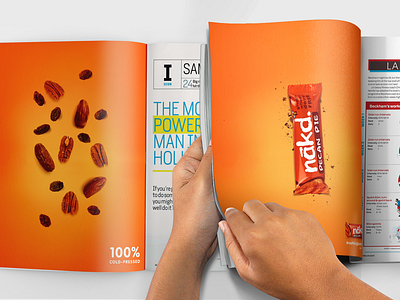 Nakd Bars Print Advert 2 ad advert bars brochure campaign candy clean food foods fruit healthy magazine marketing nakd natural nut orange pecan pie print red spotlight wrapper