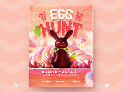 Easter Egg Hunt Flyer School Kids Template ad advertisement bash camp carnival design easter easter 2020 egg hunt events flyer fun happy easter kids kids party kindergarten party poster school toys drive