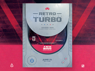 Retro Gaming Flyer Classic Game Poster Template 1980s 80s arcade back to the 80s flyer game gamepad joystick nintendo poster psx retro gaming retrogaming retrowave sci fi sega shmups synthwave template vhs