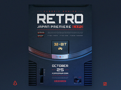 Retro Gaming Poster Classic Game Flyer Template 1980s 80s arcade back to the 80s flyer game gamepad joystick mega drive neon nintendo poster retro gaming retrogaming retrowave sci fi sega sega genesis synthwave template
