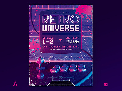 Arcade Stick Retro Gaming 80s Neon Flyer Template