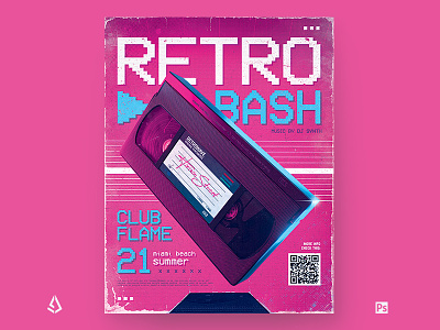 New Retro Wave Flyer Pink 80s VHS Template 1980s 80s aesthetics back to the 80s chillwave club electric flashback flyer indie music poster retro wave synthwave vaporwave vhs videocassette vintage