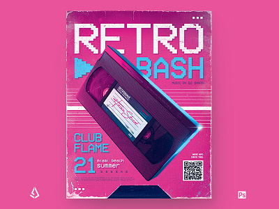 New Retro Wave Flyer Pink 80s VHS Template