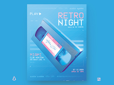 New Retro Wave Miami Blue VHS Flyer Template