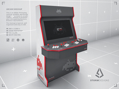 Retro Gaming Arcade Cabinet 4 Players Mockup Template