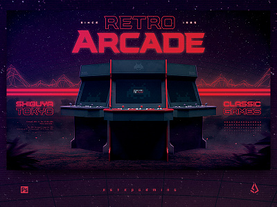 Retro Gaming Flyer 4 Players Arcade Cabinets Mock Up Template arcade arcade cabinet arcade machine classic gaming coin op flyer gamers gaming layout mame mock up mock up poster retro gaming retrogaming template video games vintage