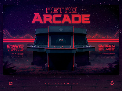 Retro Gaming Flyer 4 Players Arcade Cabinets Mock Up Template