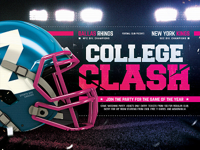 Football Flyer Template College Clash Photshop PSD advertisement american college combine flyer football helmet ncaa neon nfl pink poster sports stadium template