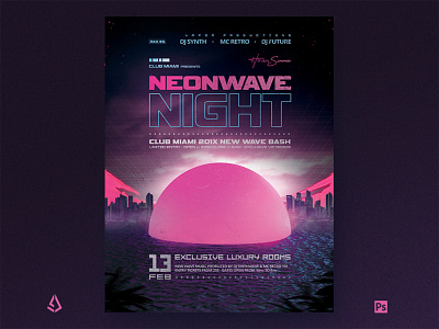 Retrowave Night 1980s VHS Synthwave PSD Template 1980s 80s cyberpunk flashback flyer music neon pink poster retro retrowave synthwave template vaporwave vhs