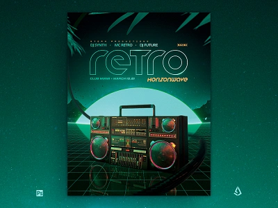 Retrowave Flyer 80s Flashback Boombox Radio 80s boombox cyberpunk electro flashback flyer ghetto blaster indie retro retrowave synthwave template vaporwave vhs