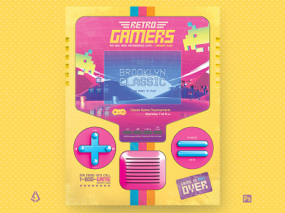 Retro Gaming Flyer Arcade Cabinet MockUp Poster