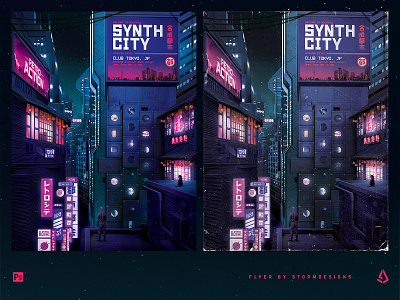 Synthwave Flyer 1980s Cyberpunk Sci-Fi City 1980s 80s aesthetics cyberpunk flyer neon poster retro retrowave sci fi synthwave