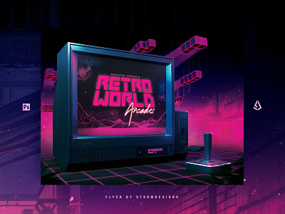 Retro Gaming Flyer CRT TV Template 1980s 80s crt flyer game night neon retro gaming retrogaming retrowave scanlines sci fi synthwave tv vaporwave