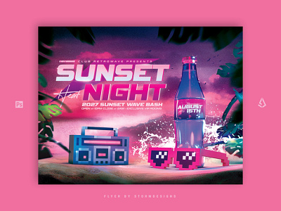 Synthwave Flyer Vaporwave 80s Aesthetics Retro 80s aesthetics art boombox indie neon pink pixels retro retrowave sunglasses sunset synthwave vaporwave