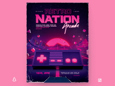 Retro Gaming Flyer Vaporwave Game Night 1980s 80s aesthetics arcade classic poster retro gaming retrogaming retrowave synthwave template vaporwave