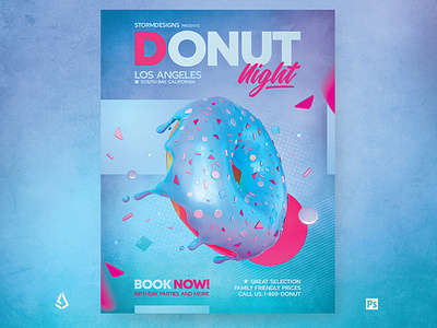 Donuts Party Flyer Donut Shop Template decorations donut birthday party donut them donuts flyer food photoshop template