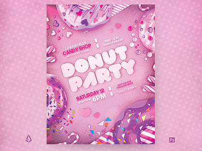 Donuts Party Flyer Donuts Shop Template bakery birthday party catering decorations donut donuts party flyer kids pink sweets template