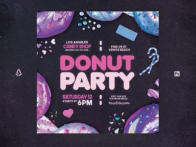 Donut Birthday Party Flyer Template bakery catering decorations donut birthday party donut flyer donut theme donuts party doughnut flyer kids photoshop shop store sweeets template