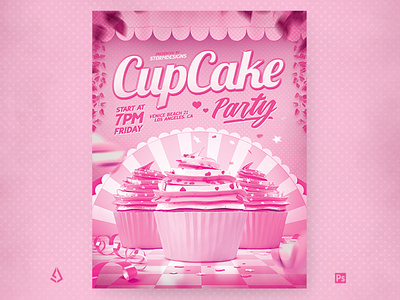 Cupcakes Party Flyer Birthday Fiesta Template birthday party catering cupcake party cupcakes decorations flyer photoshop pink shop store sweets template theme party