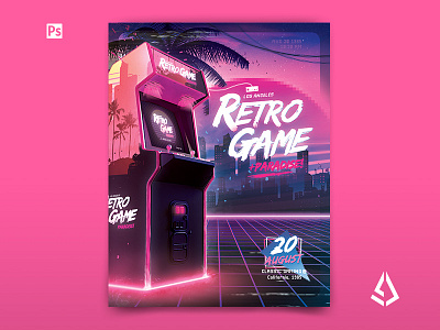 Retro Gaming Flyer II - Classic Gaming Template Poster 80s dream arcade blood dragon cabinets classic gaming cyberpunk flashback flyer game gamers gaming neon post poster retro retro electro retro gaming retrogaming retrowave synthwave