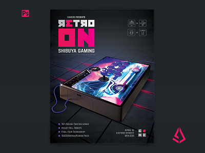 Retro Gaming Flyer v6 - Arcade Stick Mockup Template