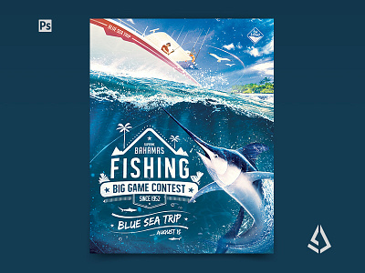 Big Game Fishing Flyer Blue-Water Fishing Poster Template