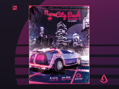 Synthwave Flyer v1 Retrowave Poster 1980s 80s cyberpunk electro event flashback flyer futurewave gaming movies music neon outrun poster retro retrogaming retrowave flyer sci fi synthwave