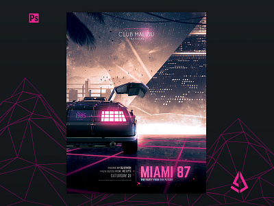 Synthwave Flyer v3 Neon Miami Retrowave Poster 1980s 80s cyberpunk electro flashback flyer futurewave gaming miami movies music neon outrun poster retro retrogaming retrowave sci fi synthwave flyer