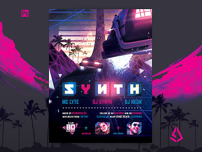 Synthwave Flyer v5 Inception Retrowave Poster 1980s 80s cyberpunk electro flashback flyer futurewave gaming inception miami movie neon outrun post poster retro retrogaming retrowave sci-fi