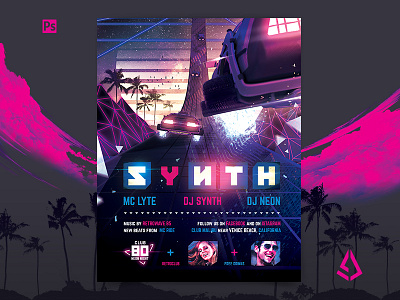 Synthwave Flyer v5 Inception Retrowave Poster 1980s 80s cyberpunk electro flashback flyer futurewave gaming inception miami movie neon outrun post poster retro retrogaming retrowave sci fi