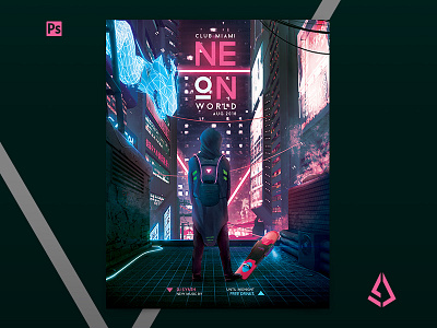 Synthwave Flyer v7 Cyberpunk World Retrowave Poster 1980s 80s back to the future cyberpunk electro flashback flyer futurewave gaming miami movies music neon outrun poster retro retrogaming retrowave sci fi synthwave flyer