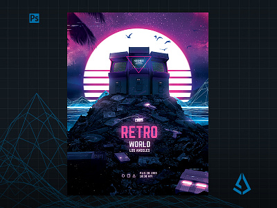 Retro Gaming Flyer v7 Synth World Neon Poster 80s dream arcade blood dragon cabinets classic gaming cyberpunk electro flashback flyer game gamers gaming neon post poster retro retro gaming retrogaming retrowave synthwave