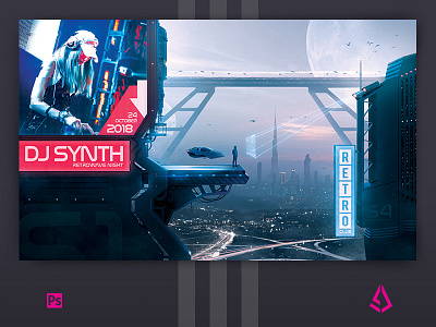 Sci-fi Retrowave Party Flyer Synthwave Poster Template